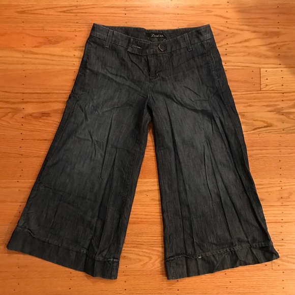 Level 99 Pants - Level 99 Wide Leg Dark Denim Blue Gaucho Culottes Anthropologie 31
